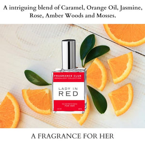 Lady In Red 1.9 oz. EDP Long Lasting Parfum with jasmine amber woods and orange oil is the perfect universal scent.
