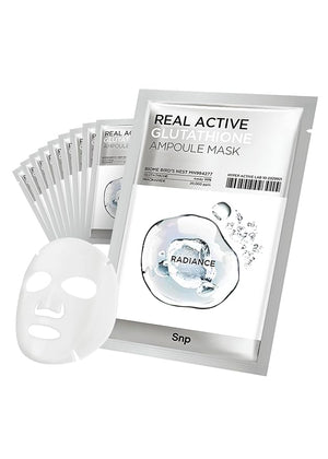 SNP Real Active Glutathione Ampoule Sheet Mask | Vegan Face Mask with Glutathione &amp; Niacinamide | Revitalizing and Balancing for All Skin Types | Korean Face Masks Skincare | 10 Sheets