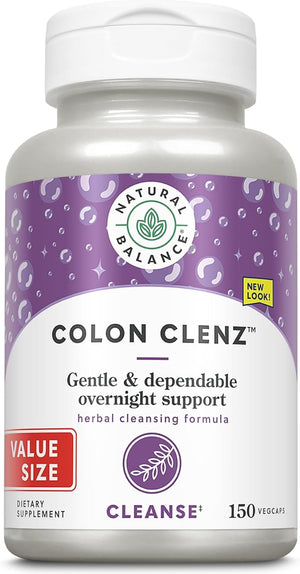 Natural Balance Colon Clenz | Herbal Colon Cleanse &amp Detox Supplement | Gentle &amp Dependable Overnight Formula (150 CT)