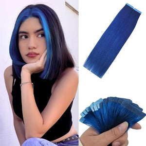 Blue Tape in Hair Extensions Human Hair Invisible Seamless Tape in Human Hair Extensions 14 Inch 20Pcs 50G for Christmas