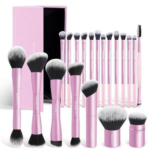 MAANGE 20 Pcs Makeup Brushes with Gift Box Double-End Multi-functional Makeup Brushes for Blending Liquid Powder Concealer Cream Blush BuffePink