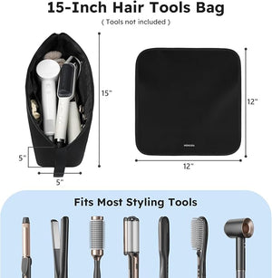 MOKURA Hot Hair Tools Travel Bag with Heat Resistant Mat Removable Hair Accessories Organizer Case Women Travel Essentials Storage Pouch for Curling Iron Straightener Flat Iron Hair Dryer Black