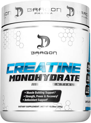 DRAGON PHARMA Creatine Monohydrate Aid Muscle Recovery Post-Workout Supplement Antioxidant Support (60 Servings Unflavored)
