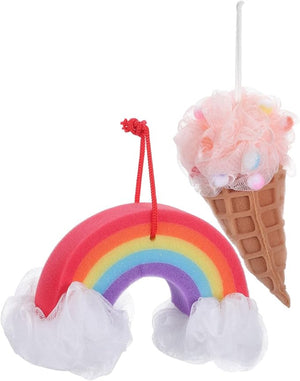 POPETPOP Rainbow Ice Cream Cone Bath Balls Set Soft Sponge Shower Loofahs for Kids Gentle Exfoliating Body Scrubber Bath Accessories