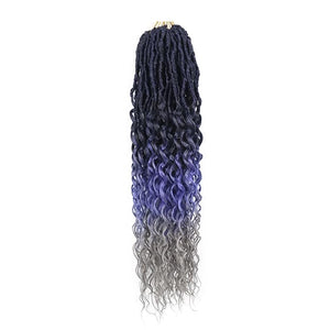 Goddess Locs Crochet Hair 24 Inch 8 Packs Soft Crochet Braids With Curly Ends Deep Faux Locs Crochet Hair for Black Women Pre Looped Synthetic Braiding Hair(24 Inch, 1B/Blue/Grey)