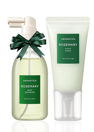 AROMATICA Rosemary Root Enhancer And Scalp Scrub Korean Hair Care Set - Rosemary Water Spray and Scalp Exfoliator for Dry Scalp Treatment Refresh Your Hair with Rosemary Oil Scalp Care Holiday gifts
