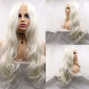 1001#Color Synthetic Blonde White Lace Front Wigs For Women Hair Platinum Blonde Hair Long Body Wave Wig Heat Resistant Fiber Long Wavy Wigs