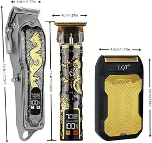 Hair Clippers 3-Piece Men's Professional Cordless Haircutting Set with LED Display Trimmer Shaver Beard Clipper - Gift for Man