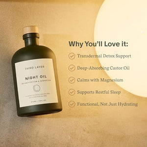 Night Oil ? 100% Organic Cold-Pressed Hexane-Free Extra Virgin Castor Oil with Magnesium &amp Frankincense Body Serum for Skin Hydration &amp Evening Self-Care (14 fl oz)