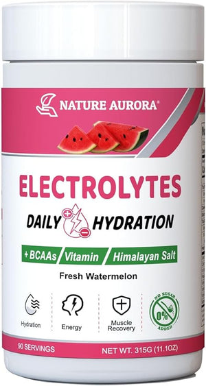 Electrolytes Powder No Sugar Fresh Watermelon Electrolyte Powder Hydration Powder Enhanced with Himalayan Salt BCAAs and B-Vitamins No Calories Sugar Free Keto Electrolyte Drink - 90 Servings