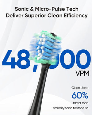 MySmile UC605 Electric Toothbrush for Adults Rechargeable Sonic Electronic Toothbrush with 6 Brush Heads and Travel Case 2 Mins 5 Modes Smart Timer 48000VPM (Black)