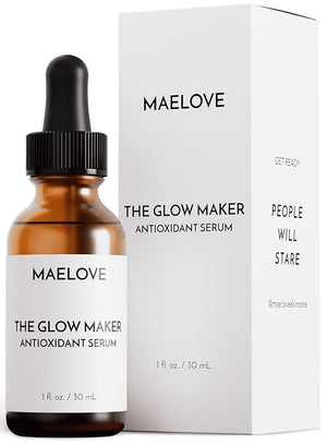 MAELOVE Glow Maker Vitamin C Serum with Vitamin E Ferulic Acid &amp Hyaluronic Acid Award-Winning Brightening and Hydrating Facial Serum Unscented 1.0 fl oz