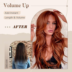 Auburn Wig with Bangs for Women Copper Red Wavy Layered Wig with Curtain Bangs for White Black Women Synthetic Long Reddish Brown Layered Body Wavy Wigs Heat Resistant Hair Wig for Daily Use Party