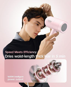 Hair Dryer with Diffuser CONFU Hair Dryers for Women Blow Dryers for Men Hairdryer with Diffuser Attachment Portable Lightweight Fast Drying Negative Ion Hairdryer for Home
