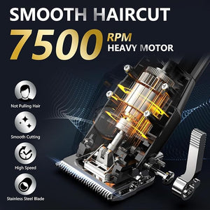 Hair Clippers for Men, Cordless &amp; Corded Professional Clippers Set, 7500RPM Rechargeable Hair Cutting Kit with Precision Blades &amp; Guide Combs, Ideal for Barbers &amp; Home Use (Silver)