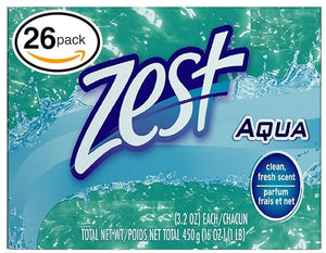 Zest (PACK OF 26 BARS) AQUA Deodorant Bar Soap with Vitamin E. All-in-one exfoliating &amp moisturizing soap Leaves Skin Smooth &amp Radian! Great for Hands Face &amp Body! (26 Bars 3.2oz Each Ba