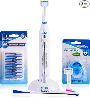 Triple Bristle Original Sonic Toothbrush | Rechargeable 31,000 VPM Tooth Brush | Patented 3 Head Design | Angled Bristles Clean Each Tooth | Dentist Approved | Triple Bristle Original + Oral Care Kit