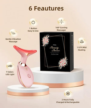 7 Color Face and Neck Massager Light Therapy, Red Light Based Facial Massager for Skin Care, Firming, Smoothing (Rose Golden)