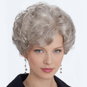 SEVENCOLORS Short Grey Curly Wigs for White Women Natural Wavy Gray Grandma Wig Halloween Costume Synthetic Hair Wigs for Old Lady