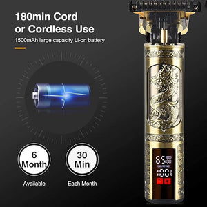 Hair Clippers for Mens Cordless Hair Trimmer T-Blade Trimmer Professional Haircut &amp Grooming Kit Rechargeable Edgers Clippers Hair Trimmer Shaver Cutting Kit with LCD Display (Led-Dragon)