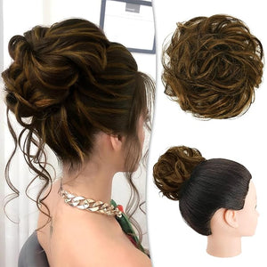 RUWISS Messy Bun Hair Piece Human Hair Messy Rose Bun Hair Buns Hair Piece for Women Real Hair Scrunchies Updo Hair Pieces Bun Extension Ponytail Messy Hair Bun (Dark Brown with Golden Blonde)
