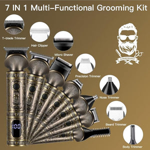Beard Trimmer Kit Professional Hair Clipper Zero Gapped T-Blade Electric Shaver Razor Nose Body Trimmer for Men Cordless Grooming Kit 7 in 1