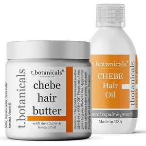 Hair Growth Set from Chad Africa - 4 oz Organic Chebe Oil 8 oz Unscented Chebe Butter with Horsetail