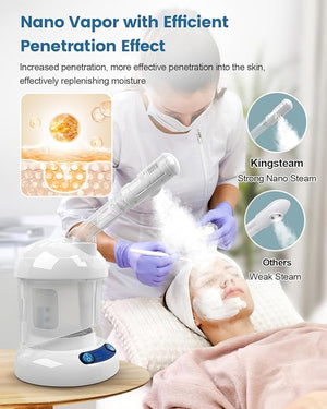 Tabletop Facial Steamer - Kingsteam Nano Ionic Face Steamer with 360¡Æ Rotating Arm, Moisturize, Remove Blackheads, Portable Facial Steamer for Home Facial Spa or Beauty Salon, White