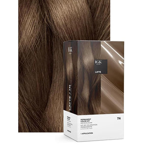 IGK Permanent Hair Dye Color Kit | 7 N Latte - Dark Natural Brown | 100% Gray Color Coverage + Strengthen + Shine | Ammonia Free