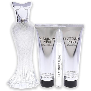 Paris Hilton Platinum Rush Women 4 Pc Gift Set 3.4 oz EDP Spray, 0.33oz EDP Spray, 3oz Body Lotion, 3oz Shower Gel