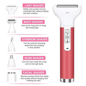Hair Remover for Women Painless 5 in 1 Waterproof Lady Electric Shaver USB Rechargeable Womens Facial Shaver for BikiniNose HairEyebrowArmLeg Facial Hair Remover (Pink)