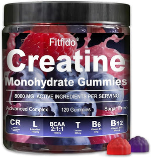 Creatine Monohydrate Gummies Complex 8000mg for Men and Women, Containing L-carnitine &amp; Taurine, Build Muscle, Boost Energy, Faster Recovery, Sugar Free &amp; Vegan, Raspberry &amp; Blackberry, 12
