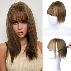 VERNA Hair Toppers for Women Real Human Hair 360¡Æ3D Cover Bangs Hair Clip100% Real Human Hair Light Brown Clip in BangsHair pieces for Daily Wear(5.5 * 9)