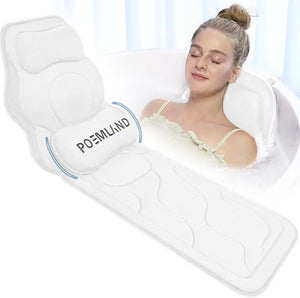 Full Body Bath Pillow for Tub - Extra Long &amp Thick Tub Pillow with Head Back &amp Lumbar Support 168 Non-Slip Suction Cups Soft 5D Mesh Spa Cushion Fits All Tubs-Gift for Soaking