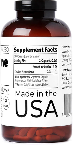 Santa Cruz Paleo Creatine Capsules Supports Muscle Growth &amp Energy Gluten Free Keto Sugar Free Paleo No Fillers or Additives Creatine Monohydrate Pills 2500mg 100 Servings 300 Capsules