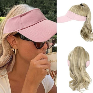 Hat Wig for Women Baseball Cap Wig with Curly Synthetic Hair Extensions Ponytail Cap wig Sun Hat with Hair