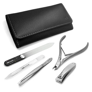 GERMANIKURE 5pc Manicure Set in Leather Case - FINOX Stainless steel tools handmade in Solingen Germany ? Professional Nail and Cuticle Care Travel Implements