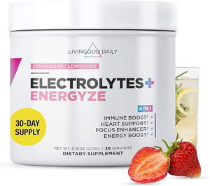 Livingood Daily Electrolytes Powder Electrolytes Hydration Powder with Vitamin C Taurine D Ribose &amp FOS Sugar Free Electrolyte Drink Mix Keto Gluten Free Strawberry Lemonade 30 Servings