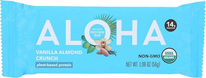 Aloha Organic Vanilla Almond Crunch Protein Bars 14g Plant-Based Protein USDA Certified Organic Gluten Free &amp Non-GMO 1.9 Oz (Pack of 12)