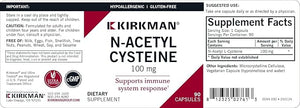 Kirkman NAC Supplement N-Acetyl Cysteine 100mg 90 Vegetarian Capsules Immune Support Supplement Antioxidant Promotes Glutathione Production Hypoallergenic Gluten &amp Casein Free