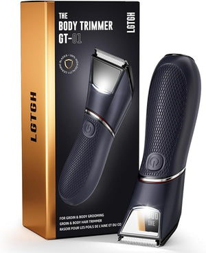Body Hair Trimmer for Men: Pubic Hair Trimmer with Mirror &amp; LED Light - Electric Ball Shavers with Ceramic Blades &amp; Travel Lock - Body Groomer IPX7 Waterproof Wet or Dry Use for Groin/Legs/Che