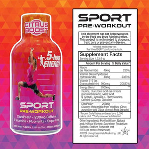5-Hour Energy Extra Strength Sport Shots with Citrapeak Citrus Boost Flavor Pre-Workout 24 Count (1.93 fl oz)
