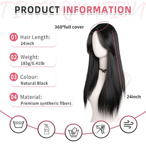 Toppers Hair Pieces for Women 24 Inch Long Straight Clip in Hair Toppers for Women Thinning Hairs Synthetic Hand-Tied Hairline Heat Resistant Layered Womens Wig Topper Adding Volume Black