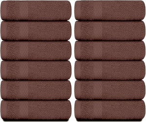 White Classic Luxury Cotton Washcloths 13x13 Inch - 650 GSM Turkish Cotton | Hotel Spa Bathroom Face Towel | 12 Pack Brown