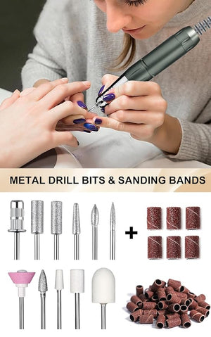 LimeGirl Nail Drill Professional 45000RPM Electric Nail File for Acrylic Nails Gel Nails with 11-in-1 Nail Drill Bits for Fast Polishing Manicure Pedicure Rechargeable Hand Foot Care Tool (Grey)