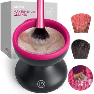 Alyfini Electric Makeup Brush Cleaner Machine Powerful Friction Removes Residue on Make up Brushes Set/Sponge/Powder Puffs Efficient Cleaning Portable Spinning Washer Save Cleanser &amp Shampoo