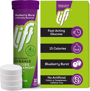 Lift Glucose Fast-Acting Glucose Chewable Energy Tablets Blueberry 10 ct Tube (Pack of 12)