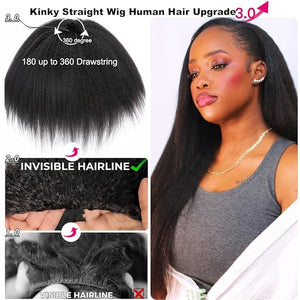 kinky Straight Half Wig Human Hair 200 Density 3 In 1 Seamless Flip Over Half Wigs Human Hair Glueless Wear and Go Beginner Friendly afro Wig Human Hair Drawstring Headband Wig for Women 26Inch