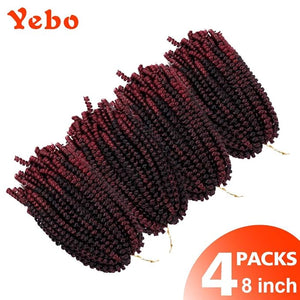 YEBO Spring Twist Hair 4 Packs 8 Inch Spring Twists Crochet Braiding Hair Ombre Colors Synthetic Hair Extensions 30 Strands/Pack 110g/Pack(TBUG8Inch)