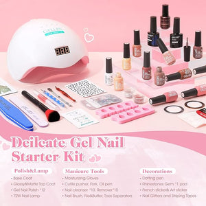 Gellen Gel Nail Polish Kit with U V LED Light 72W Nail Dryer, 12 Gel Nail Colors, No Wipe Top Base Coat, Nail Art Decorations, Manicure Tools, All-In-One Manicure Kit for Mother's Day Gift